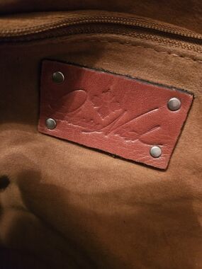 Patricia Nash Brown Leather Logo Patch on Tan Suede Interior